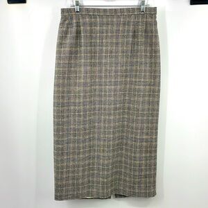 Vintage HBaskin Clothier Mustard Cream Black Houndstooth Maxi Skirt Size 16